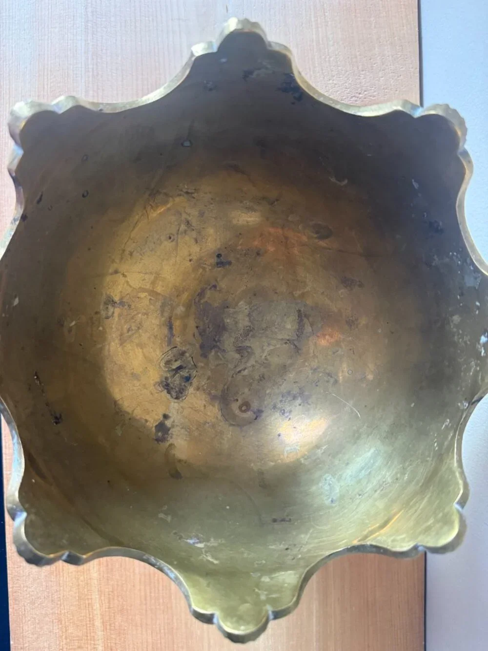 Vintage Brass Lion Head Pedestal Bowl | Scalloped Monteith Centerpiece